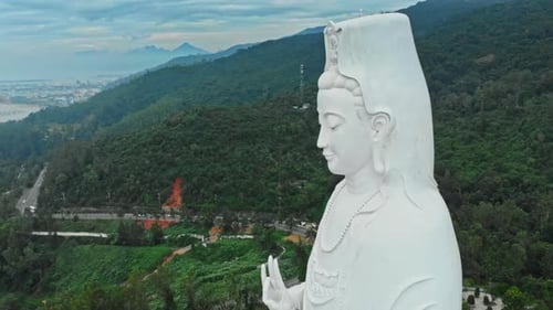 Aerial view of Ling Ung pagoda Son Tra peninsula, Da Nang, Vietnam