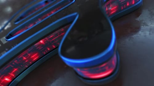 Scifi Corridor with Metal Shapes and Glowing Neon Lights