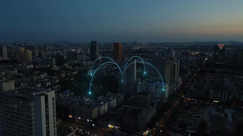 smart Connected city skyline. Futuristic network concept, city Technology