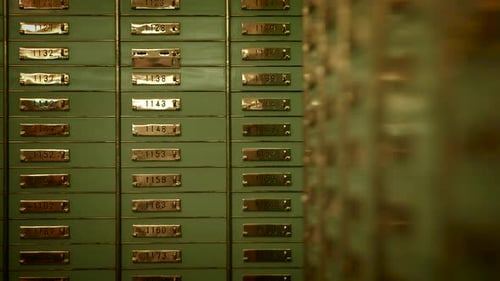 Safe Deposit Boxes Inside Secure Bank Vault Storage Room