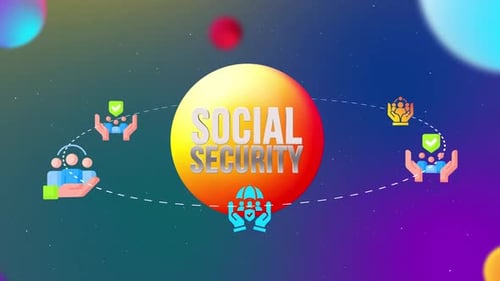 Íconos de la Seguridad Social con animación de estilo orbital 3D