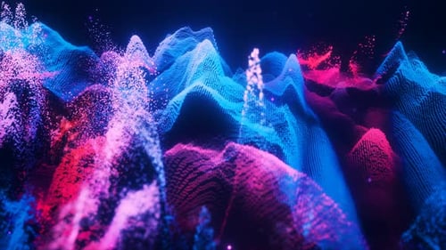 Abstract moving futuristic landscape of energy magic with glow and blur effect
