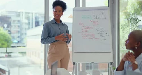Young Woman Presenting Marketing Plan at Business Meeting