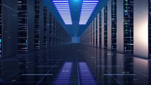 High-Tech Server Room Hosting Cloud Computing in a Big Data Center