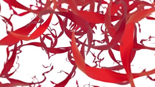 Abstrakte Rote Bänder fallen im Wind