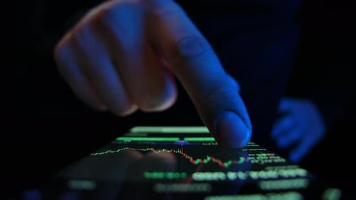 Business Man Working with Checking Financial Stock Market Data Close Up