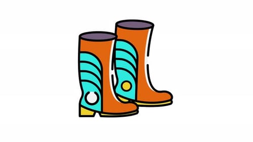 Animated Rain Boots in Outline Cartoon Style