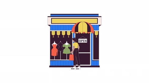 African american woman at clothes store line 2D character animation