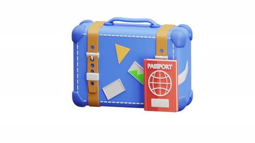 3D Animation Travel Suitcase With Passport