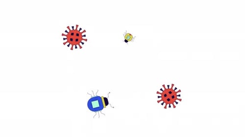 Schwebende Computerviren säumen 2D-Objekte, Animation