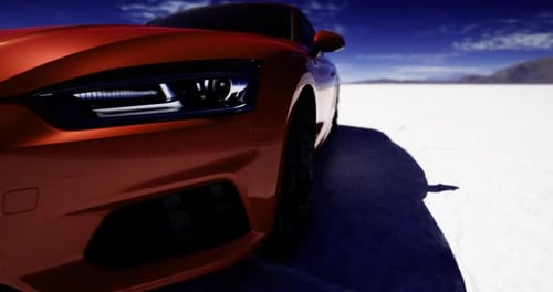 Luxury Sports Car Driving Across Salt Flats