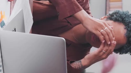 Young Dissatisfied Upset African American Woman Made Fatal Mistake in Laptop