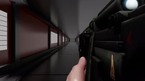 First Person Point of View Walk through Futuristic Corridor