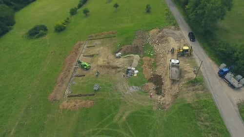 Construction Site. Building Concrete Foundation for a New House