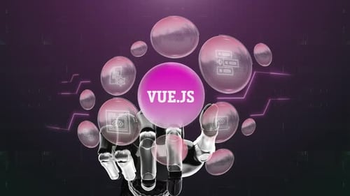Digitaler Bildschirm, Vue Js, Robotischer Konzepthintergrund 4K