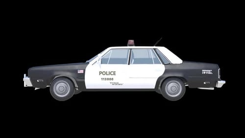 3D Police Car Rotating Loop on Black Background