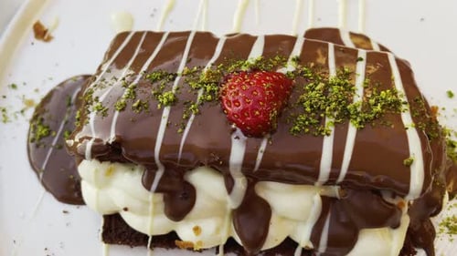 Delicious Chocolate Cake Dessert on White Plate