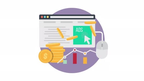 Digital Advertising Click and Revenue Flat Design Animation