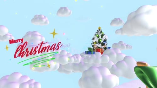 Animated Merry Christmas Message with 3D Clouds and Trees