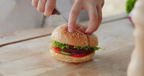 Vegan Burger Preparation Close Up