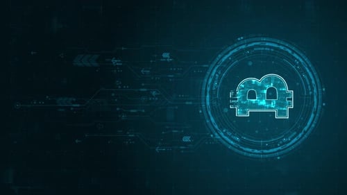 Blue digital money logo with rotation HUD UI circle technology interface