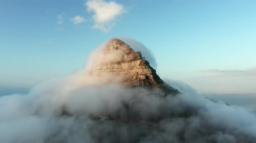 Lions Head Above The Clouds In Cape Town, South Africa - aerial drone shot
