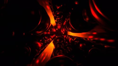 Red And Orange Cyber Stream With Pulsating Elements And Neon Background Vj Loop In 4K