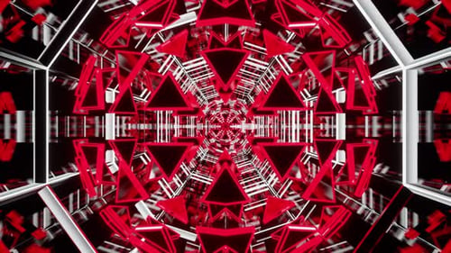 Gespiegelter roter und weißer, heller Farbiger Kaleidoskop-Tunnel-VJ-Loop-Hintergrund