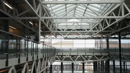 Modern office atrium balcony with skylight in corporate business environment