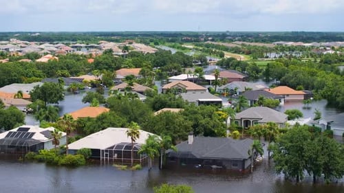 Flooded Suburban Neighborhood After a Natural Disaster
