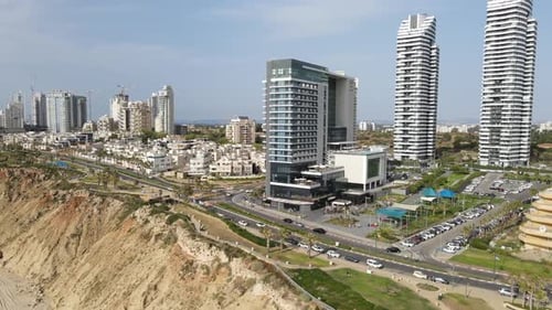 Aerial view of the city of Netanya and its coastline