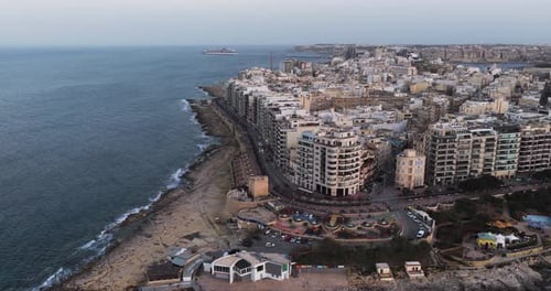 Aerial view of St Julian's Bay coastline, Malta.