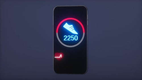 Animated Fitness Tracking App with Step Counter and Heartbeat Monitor on Smartphone