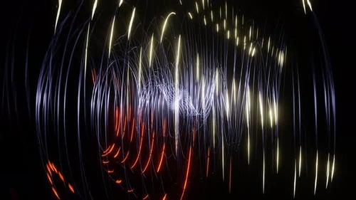 Hellblau mit orangefarbenem und gelbem Sci-Fi-Hintergrund mit spiralförmigen Splines, Vj Loop in 4K