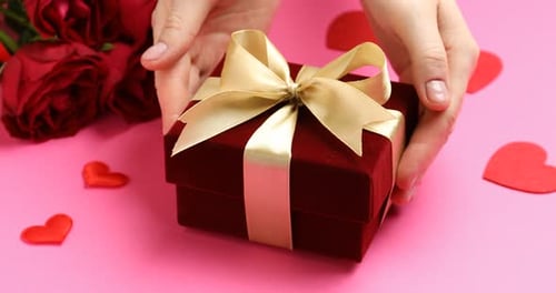 Velvet Gift Box with Gold Ribbon and Roses