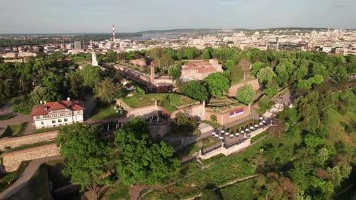 Gorgeous Kalamegdan Park and Belgrade Fortress, Serbia. drone shot