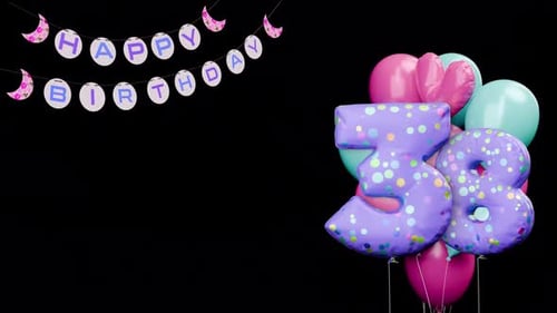 Animated Happy Birthday Banner and Inflatable Balloon Numbers