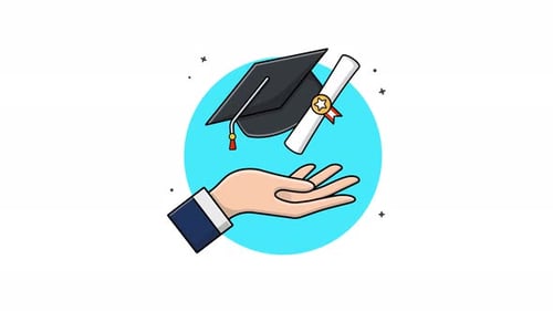 Animated Hand with Graduation Cap and Diploma