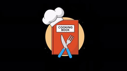 Rezeptbuch mit Kochmütze und Besteck. Animationsvideo zum Kochkonzept — transparent