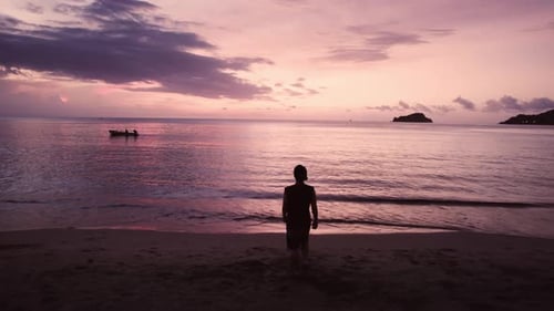 Man silhouette against sunset in Santa Marta - Colombia