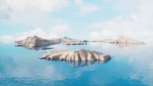 Floating 3D Tropical Islands in Blue Ocean Animation