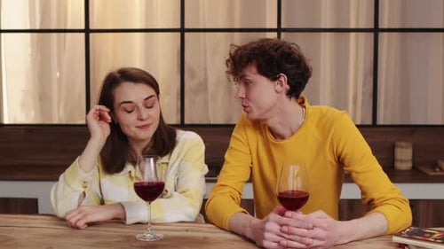 Young Couple Talking over Wine Indoors