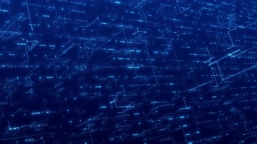 Digital Matrix Code Background Loop: A Fly-Through Abstract 3D Rendering of a Complex Data Network