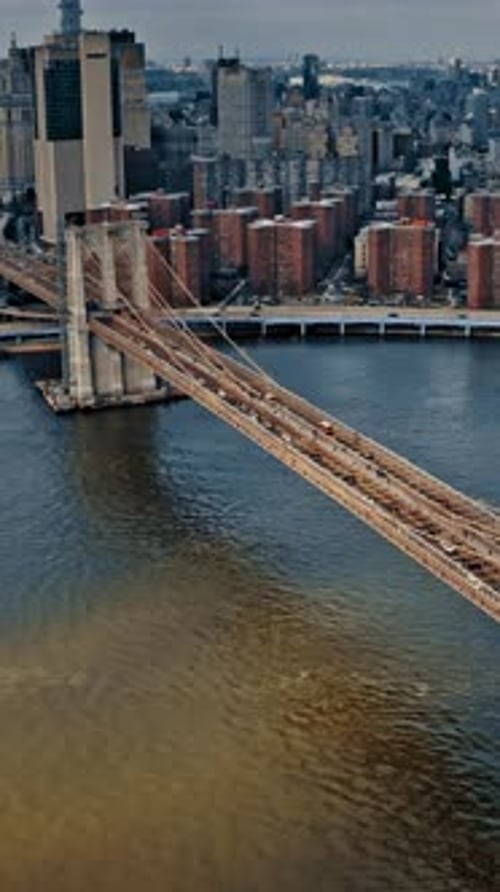 Brooklyn Bridge aerial view showcasing urban landscape in New York
