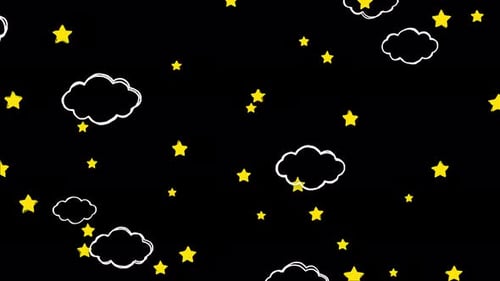 Hand Drawn Cloud And Stars Animation On Alpha Channel. Doodle Art Stars And Cloud Animation.
