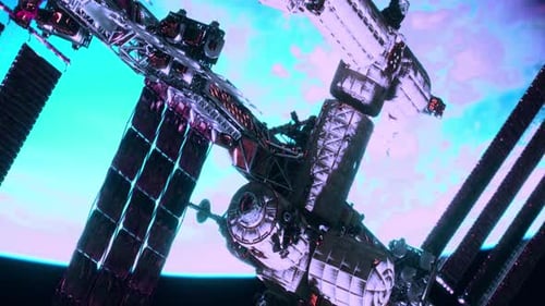 Space station orbiting Earth