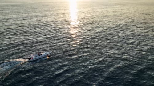 Sports Boat Sails and Makes Beautiful Turns Aerial View 4 K