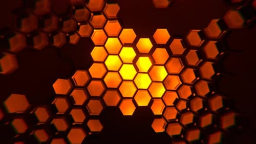 Orangefarbene Cyber-Abstraktion mit sechseckigem Hintergrund VJ Loop in 4K