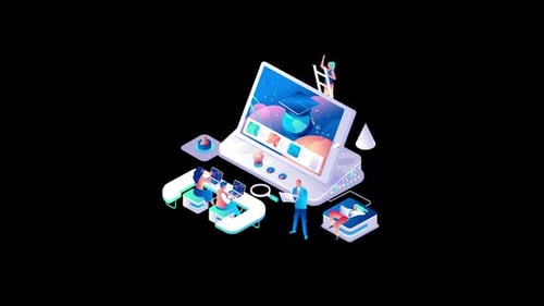 Isometric Online Education and Corporate Training Scene Animation