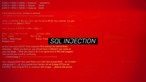 SQL-Injection-Text auf dem Hacking-Hintergrundbildschirm